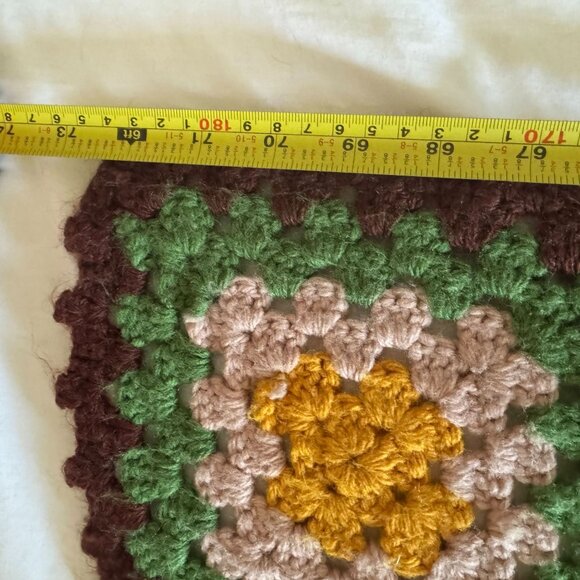 Vintage Hand-Crocheted Granny Square Afghan Blanket 55" x 72" Yellow Green Brown - Picture 6 of 16